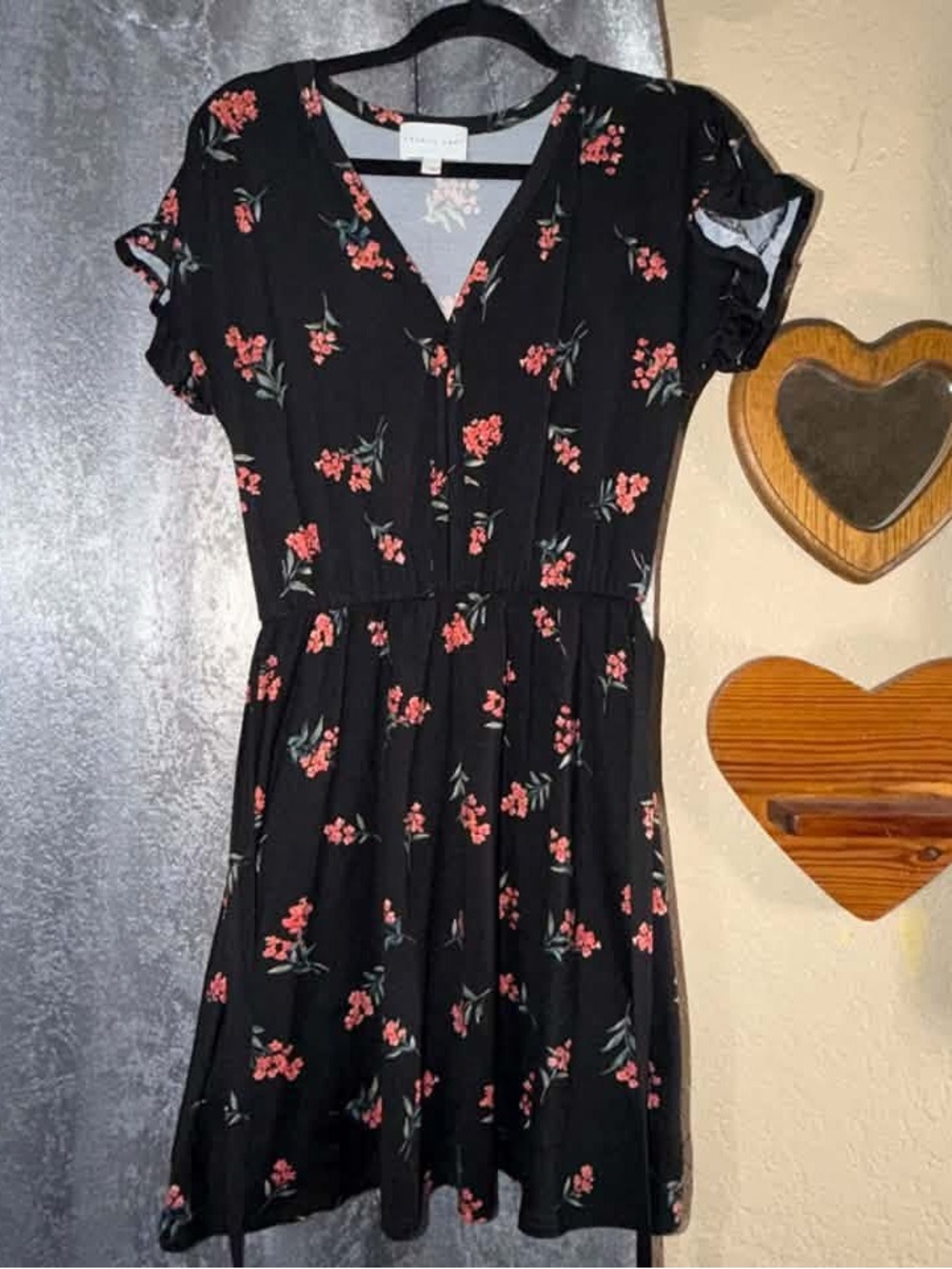 French Grey Black Coral Floral Fit & Flare Dress Stitch Fix